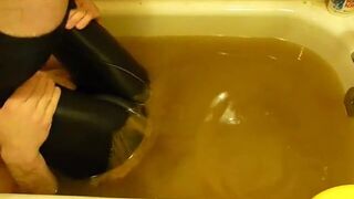 pooping in lycra in bathtub